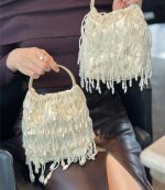 Hand-Beaded Pearl Tassel Evening Clutch - Image 3